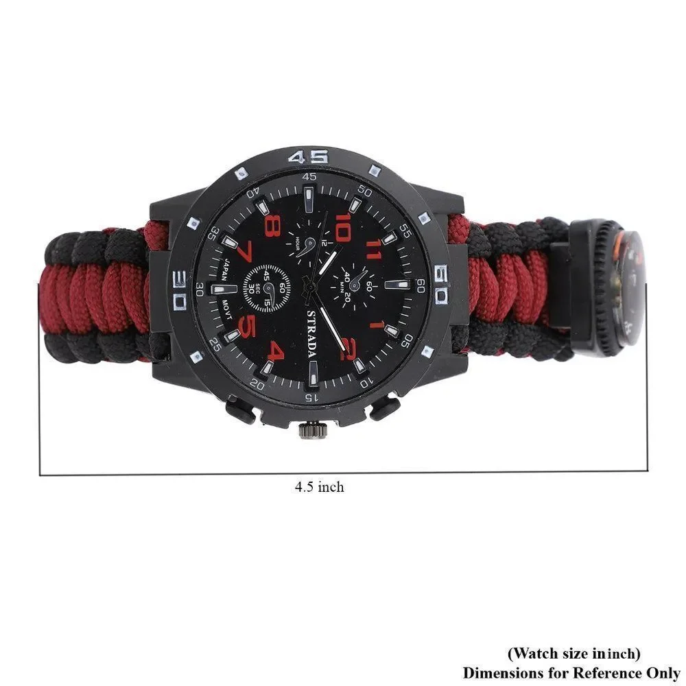 STRADA Watch with Red and Black Nylon Strap and Stainless Steel Back